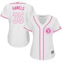 Texas Rangers #35 Cole Hamels White/Pink Fashion Women's Stitched MLB Jersey