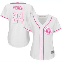 Texas Rangers #24 Hunter Pence White/Pink Fashion Women's Stitched MLB Jersey