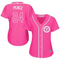 Texas Rangers #24 Hunter Pence Pink Fashion Women's Stitched MLB Jersey