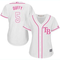 Tampa Bay Rays #5 Matt Duffy White/Pink Fashion Women's Stitched MLB Jersey
