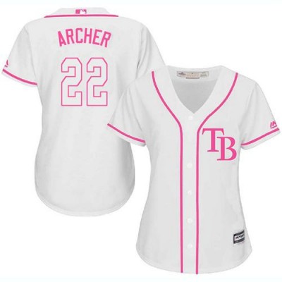 Tampa Bay Rays #22 Chris Archer White/Pink Fashion Women's Stitched MLB Jersey