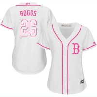 Boston Red Sox #26 Wade Boggs White/Pink Fashion Women's Stitched MLB Jersey