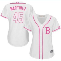 Boston Red Sox #45 Pedro Martinez White/Pink Fashion Women's Stitched MLB Jersey