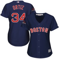 Boston Red Sox #34 David Ortiz Navy Blue Alternate 2018 World Series Champions Women's Stitched MLB Jersey