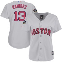 Boston Red Sox #13 Hanley Ramirez Grey Road 2018 World Series Women's Stitched MLB Jersey