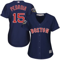 Boston Red Sox #15 Dustin Pedroia Navy Blue Alternate 2018 World Series Women's Stitched MLB Jersey
