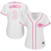 Cincinnati Reds #3 Scooter Gennett White/Pink Fashion Women's Stitched MLB Jersey