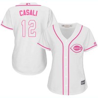 Cincinnati Reds #12 Curt Casali White/Pink Fashion Women's Stitched MLB Jersey
