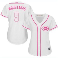 Cincinnati Reds #9 Mike Moustakas White/Pink Fashion Women's Stitched MLB Jersey