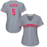 Cincinnati Reds #5 Johnny Bench Grey Road Women's Stitched MLB Jersey