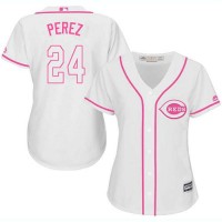 Cincinnati Reds #24 Tony Perez White/Pink Fashion Women's Stitched MLB Jersey