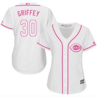 Cincinnati Reds #30 Ken Griffey White/Pink Fashion Women's Stitched MLB Jersey