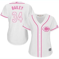 Cincinnati Reds #34 Homer Bailey White/Pink Fashion Women's Stitched MLB Jersey
