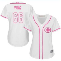 Cincinnati Reds #66 Yasiel Puig White/Pink Fashion Women's Stitched MLB Jersey