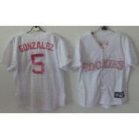 Colorado Rockies #5 Carlos Gonzalez White(Pink Strip) Women's Fashion Stitched MLB Jersey