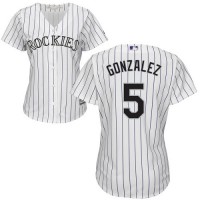 Colorado Rockies #5 Carlos Gonzalez White Strip Home Women's Stitched MLB Jersey