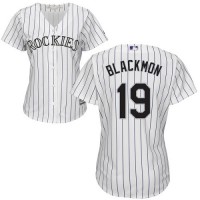 Colorado Rockies #19 Charlie Blackmon White Strip Home Women's Stitched MLB Jersey