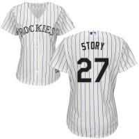 Colorado Rockies #27 Trevor Story White Strip Home Women's Stitched MLB Jersey