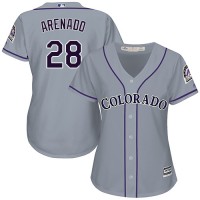 Colorado Rockies #28 Nolan Arenado Grey Road Women's Stitched MLB Jersey