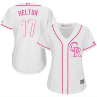 Colorado Rockies #17 Todd Helton White/Pink Fashion Women's Stitched MLB Jersey