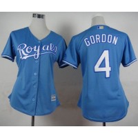 Kansas City Royals #4 Alex Gordon Light Blue Alternate 1 Women's Stitched MLB Jersey