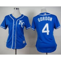 Kansas City Royals #4 Alex Gordon Blue Alternate 2 Women's Stitched MLB Jersey