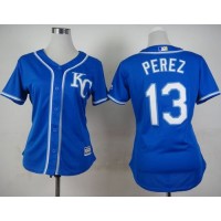 Kansas City Royals #13 Salvador Perez Blue Alternate 2 Women's Stitched MLB Jersey