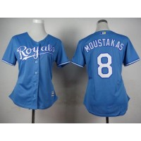 Kansas City Royals #8 Mike Moustakas Light Blue Alternate 1 Women's Stitched MLB Jersey