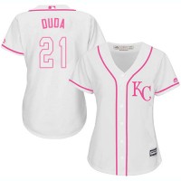Kansas City Royals #21 Lucas Duda White/Pink Fashion Women's Stitched MLB Jersey