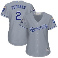 Kansas City Royals #2 Alcides Escobar Grey Road Women's Stitched MLB Jersey