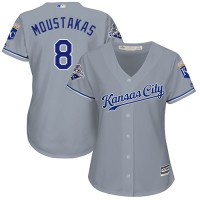 Kansas City Royals #8 Mike Moustakas Grey Road Women's Stitched MLB Jersey