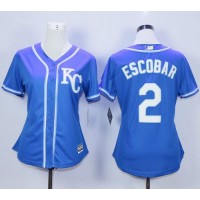 Kansas City Royals #2 Alcides Escobar Blue Alternate 2 Women's Stitched MLB Jersey