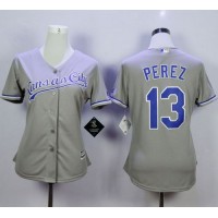 Kansas City Royals #13 Salvador Perez Grey Road Women's Stitched MLB Jersey