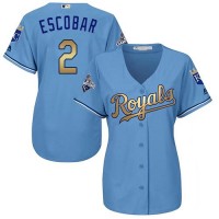 Kansas City Royals #2 Alcides Escobar Light Blue Women's 2015 World Series Champions Gold Program Cool Base Stitched MLB Jersey
