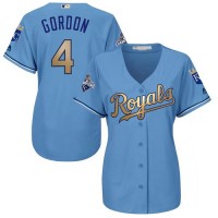 Kansas City Royals #4 Alex Gordon Light Blue Women's 2015 World Series Champions Gold Program Cool Base Stitched MLB Jersey