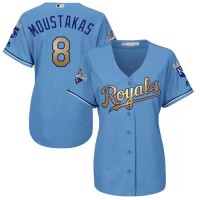 Kansas City Royals #8 Mike Moustakas Light Blue Women's 2015 World Series Champions Gold Program Cool Base Stitched MLB Jersey