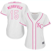 Kansas City Royals #15 Whit Merrifield White/Pink Fashion Women's Stitched MLB Jersey