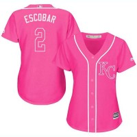 Kansas City Royals #2 Alcides Escobar Pink Fashion Women's Stitched MLB Jersey