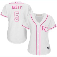 Kansas City Royals #5 George Brett White/Pink Fashion Women's Stitched MLB Jersey