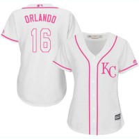 Kansas City Royals #16 Paulo Orlando White/Pink Fashion Women's Stitched MLB Jersey