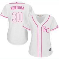 Kansas City Royals #30 Yordano Ventura White/Pink Fashion Women's Stitched MLB Jersey