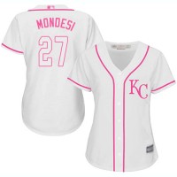 Kansas City Royals #27 Raul Mondesi White/Pink Fashion Women's Stitched MLB Jersey