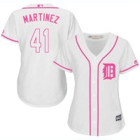 Detroit Tigers #41 Victor Martinez White/Pink Fashion Women's Stitched MLB Jersey