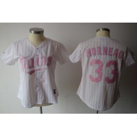 Minnesota Twins #33 Justin Morneau White Pink Number Women's Fashion Stitched MLB Jersey