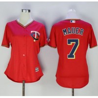 Minnesota Twins #7 Joe Mauer Red Women's Alternate Stitched MLB Jersey