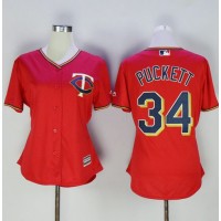 Minnesota Twins #34 Kirby Puckett Red Women's Alternate Stitched MLB Jersey