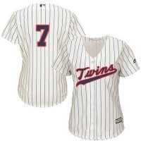 Minnesota Twins #7 Joe Mauer Cream Strip Alternate Women's Stitched MLB Jersey
