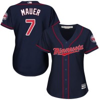 Minnesota Twins #7 Joe Mauer Navy Blue Alternate Women's Stitched MLB Jersey