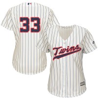 Minnesota Twins #33 Justin Morneau Cream Strip Alternate Women's Stitched MLB Jersey