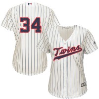 Minnesota Twins #34 Kirby Puckett Cream Strip Alternate Women's Stitched MLB Jersey
